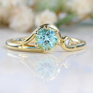 Custom 18ct Gold Seafoam Tourmaline & Diamond Art Nouveau Inspired Ring