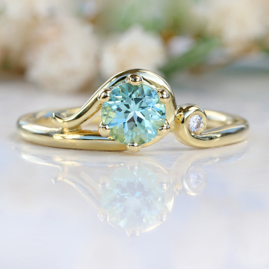 18ct Gold Seafoam Tourmaline & Diamond Art Nouveau Inspired Ring