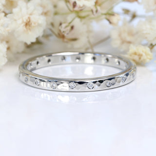 Platinum Slim Hammered 20 Diamond Wedding Ring