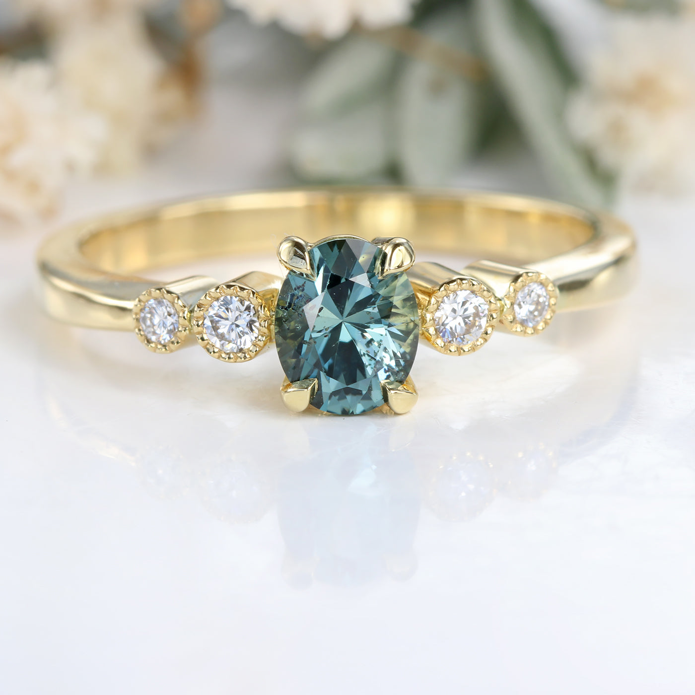 18ct Gold Songea Sapphire & Diamond 5-Stone Engagement Ring