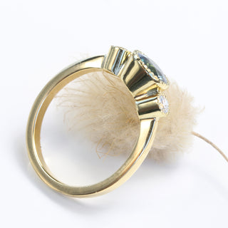 Bespoke Kerensa 18ct Gold Teal Sapphire & Diamond Trilogy Engagement Ring