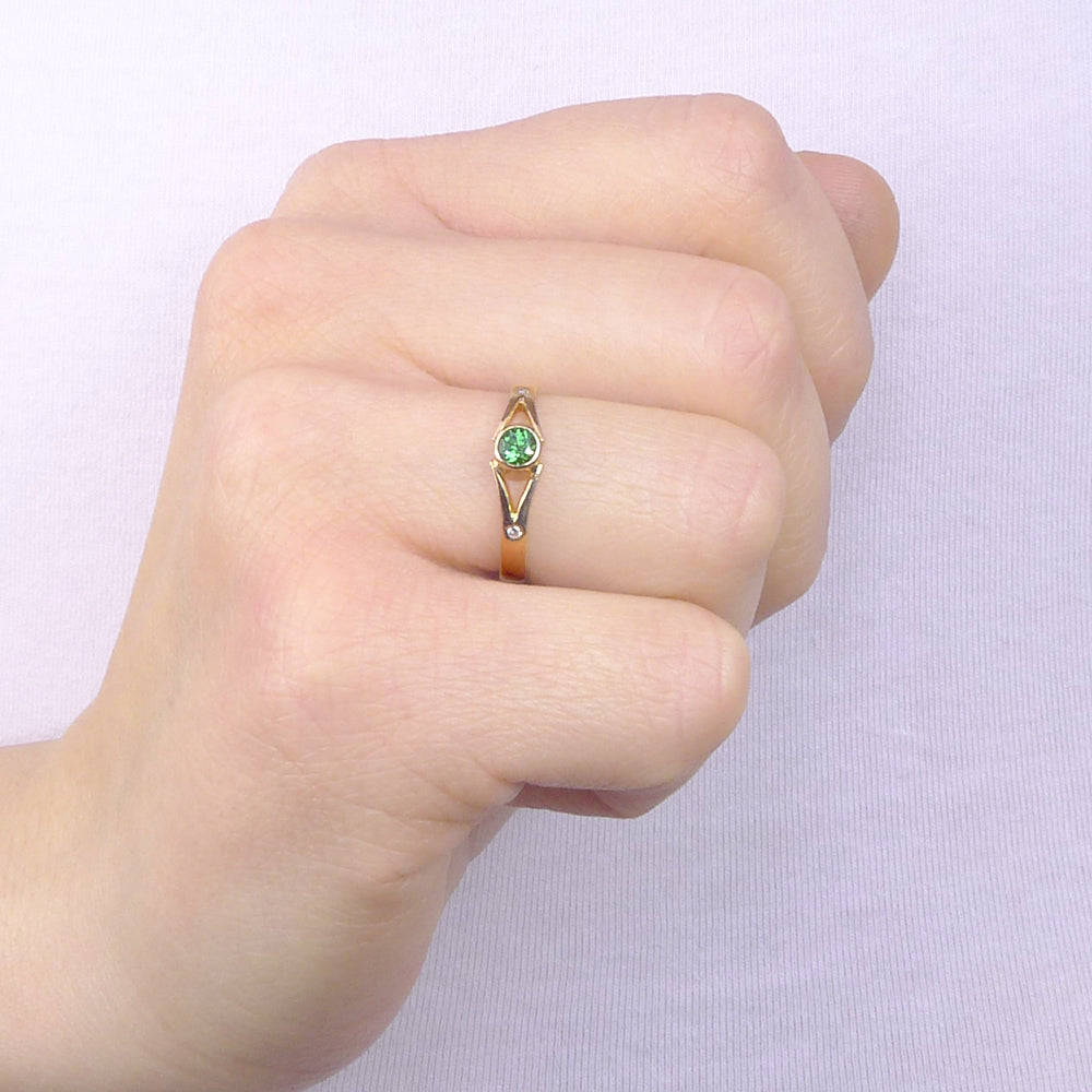 Tsavorite and Diamond Ring in 18ct White Gold on the hand