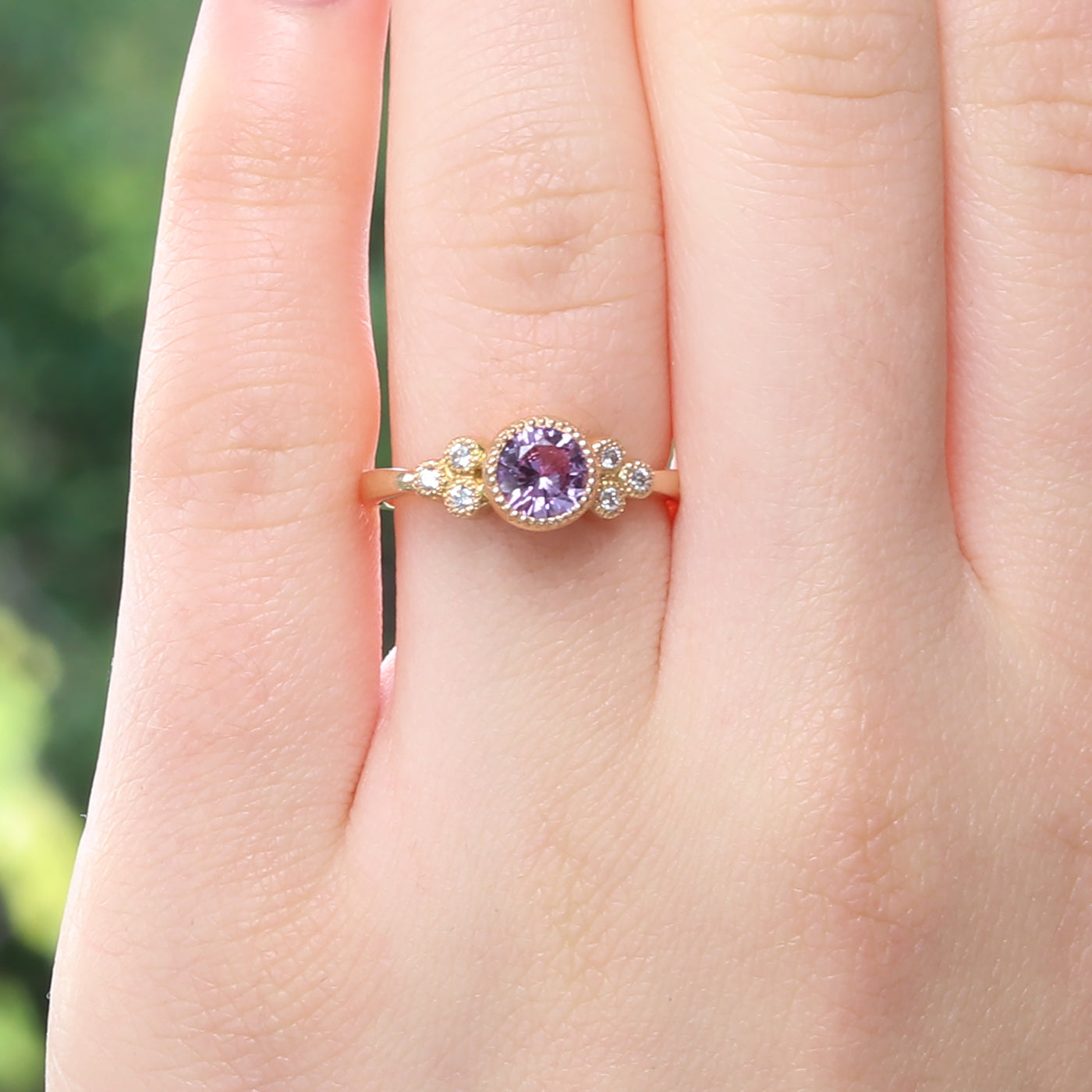 18ct Rose Gold Violet Sapphire Diamond Cluster Ring