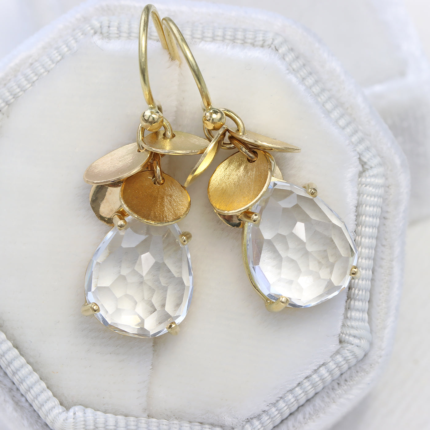 18ct Gold White Topaz Petal Earrings
