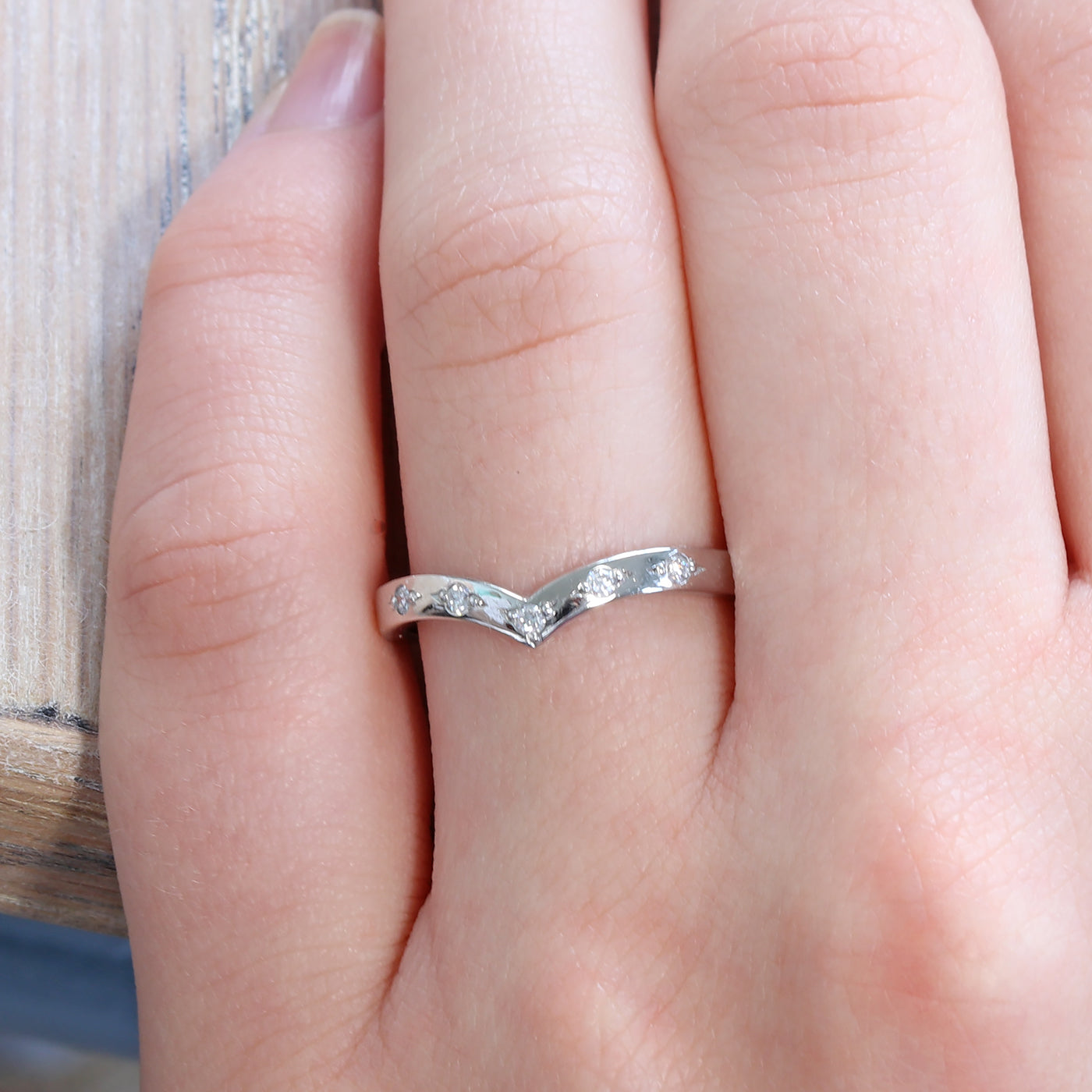 Bead Set Diamond Wishbone 950 Platinum Wedding Ring
