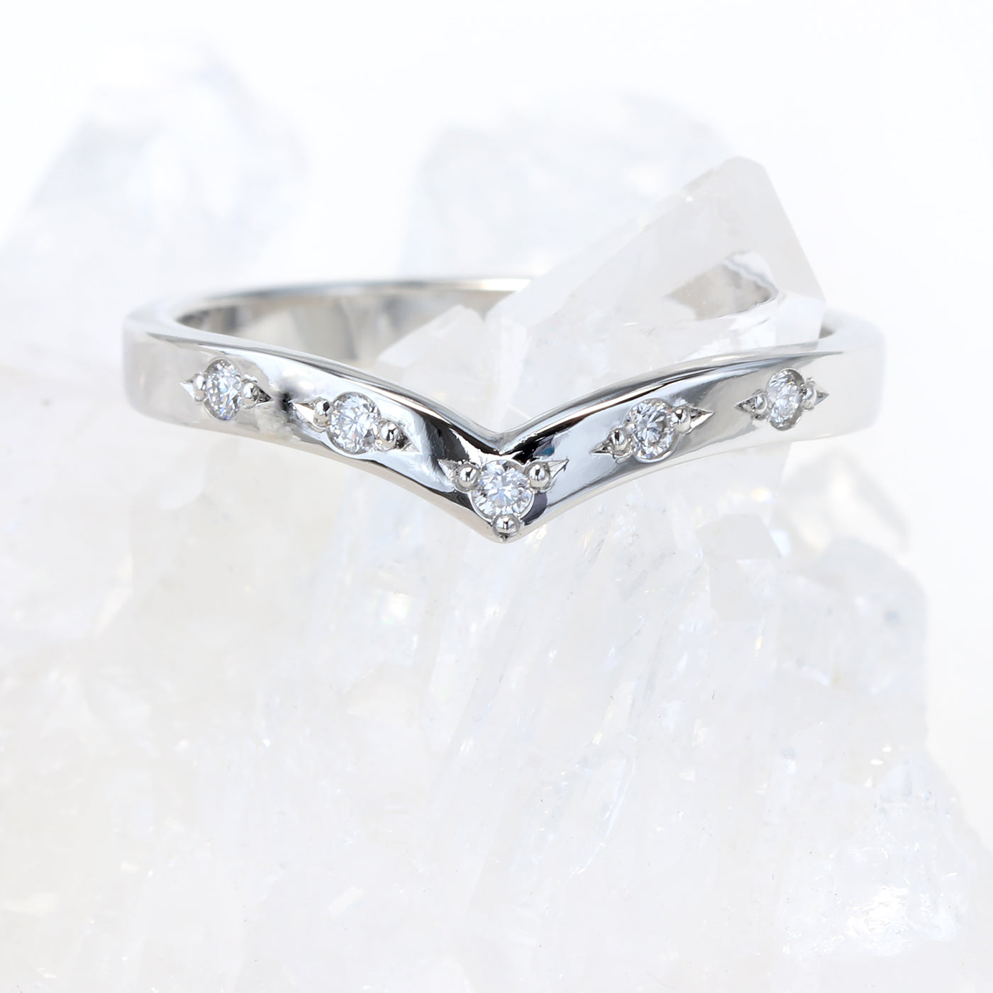 Bead Set Diamond Wishbone 950 Platinum Wedding Ring
