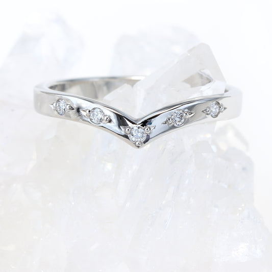White Gold Bead Set Diamond Wishbone Wedding Ring