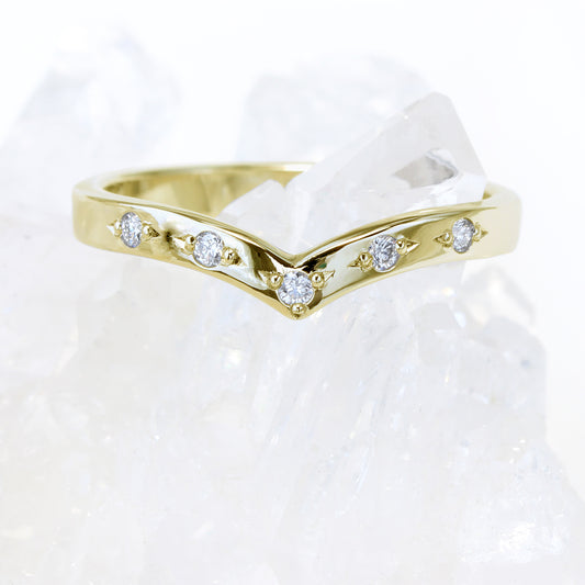 18ct Gold Bead Set 5 Diamond Wishbone Eternity Ring