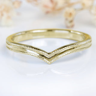 18ct Gold Milgrain Engraved Wishbone Wedding Ring