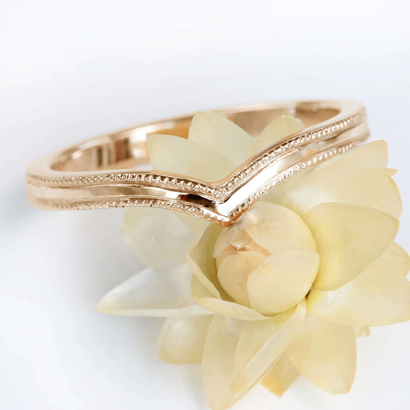 18ct Rose Gold Milgrain Engraved Wishbone Wedding Ring