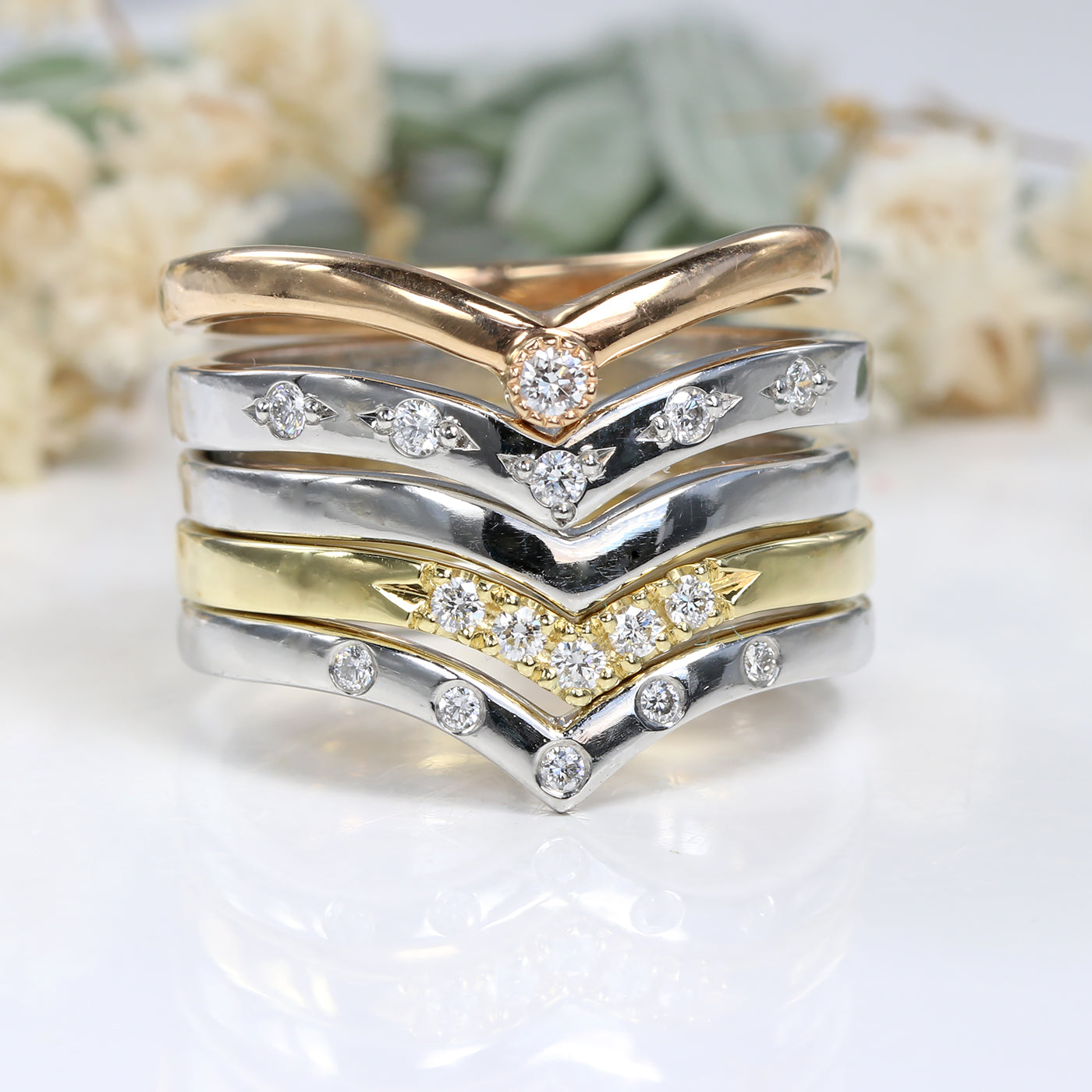 Bead Set Diamond Wishbone Wedding or Eternity Ring in Platinum - Size M 1/2